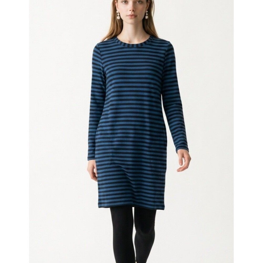 Antropology Women’s Size M Sweater Dress Blue Striped Pocked Jane and Delancey